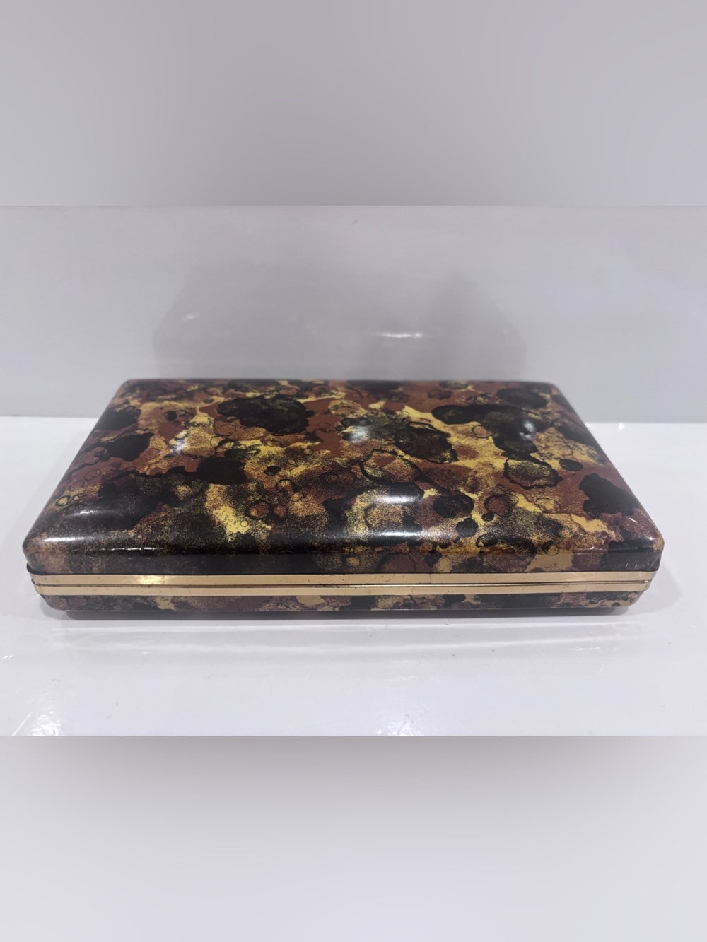 Vintage Mele faux tortoise jewellery box organizer velvet lined trinket case